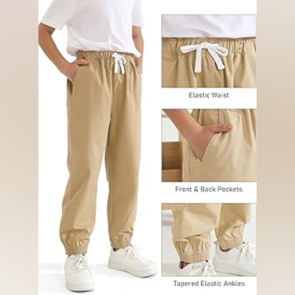 Boys' Elastic School Sports Trousers, Pull-On Twill Uniform Trousers, Elastic Ch